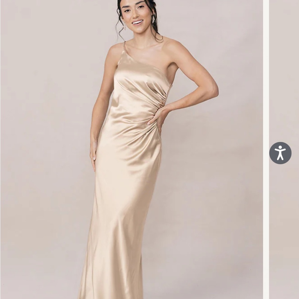 Revelry Champage Gold One-Shoulder Gown for Weddings Jade style